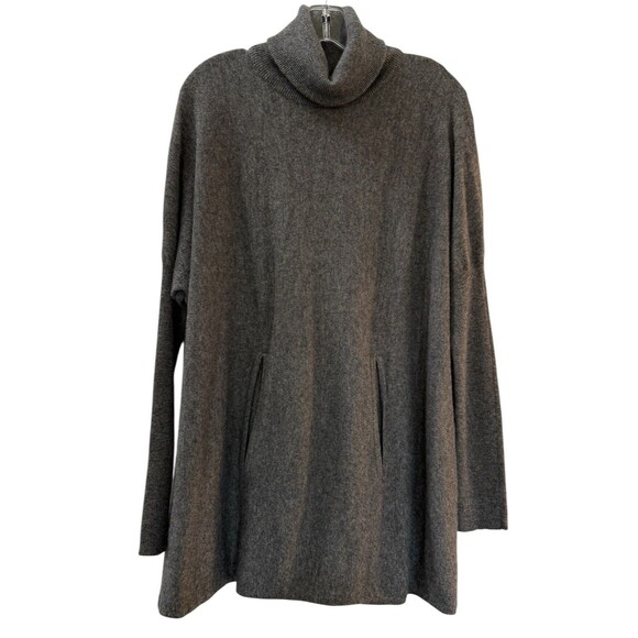 Garnet Hill Cashmere Wool Turtleneck Sweater XS Gray Oversized Pockets Cozy - Picture 2 of 9